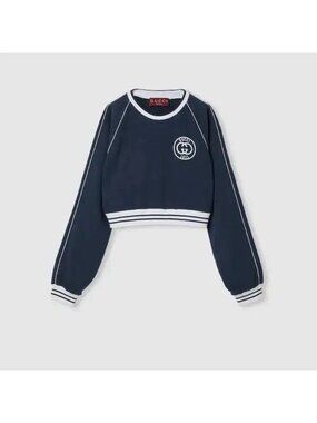 NWT GUCCI Cotton Jersey Sweatshirt Blue W/ Embroidery Sz L 100% Authentic